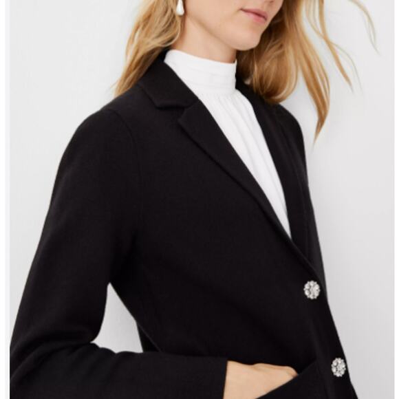 NWOT Ann Taylor Jeweled Button Sweater Blazer Cardigan Black - Picture 1 of 6